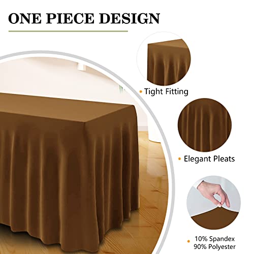 ManMengJi Table Cover and Table Skirt One-Piece for Folding Tables, 6FT Spandex Fitted Tablecloth with Ruffles Skirt for Weddings, Banquets, Parties, Vendors (Brown 1Pack)