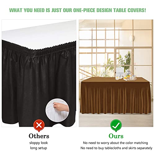 ManMengJi Table Cover and Table Skirt One-Piece for Folding Tables, 6FT Spandex Fitted Tablecloth with Ruffles Skirt for Weddings, Banquets, Parties, Vendors (Brown 1Pack)