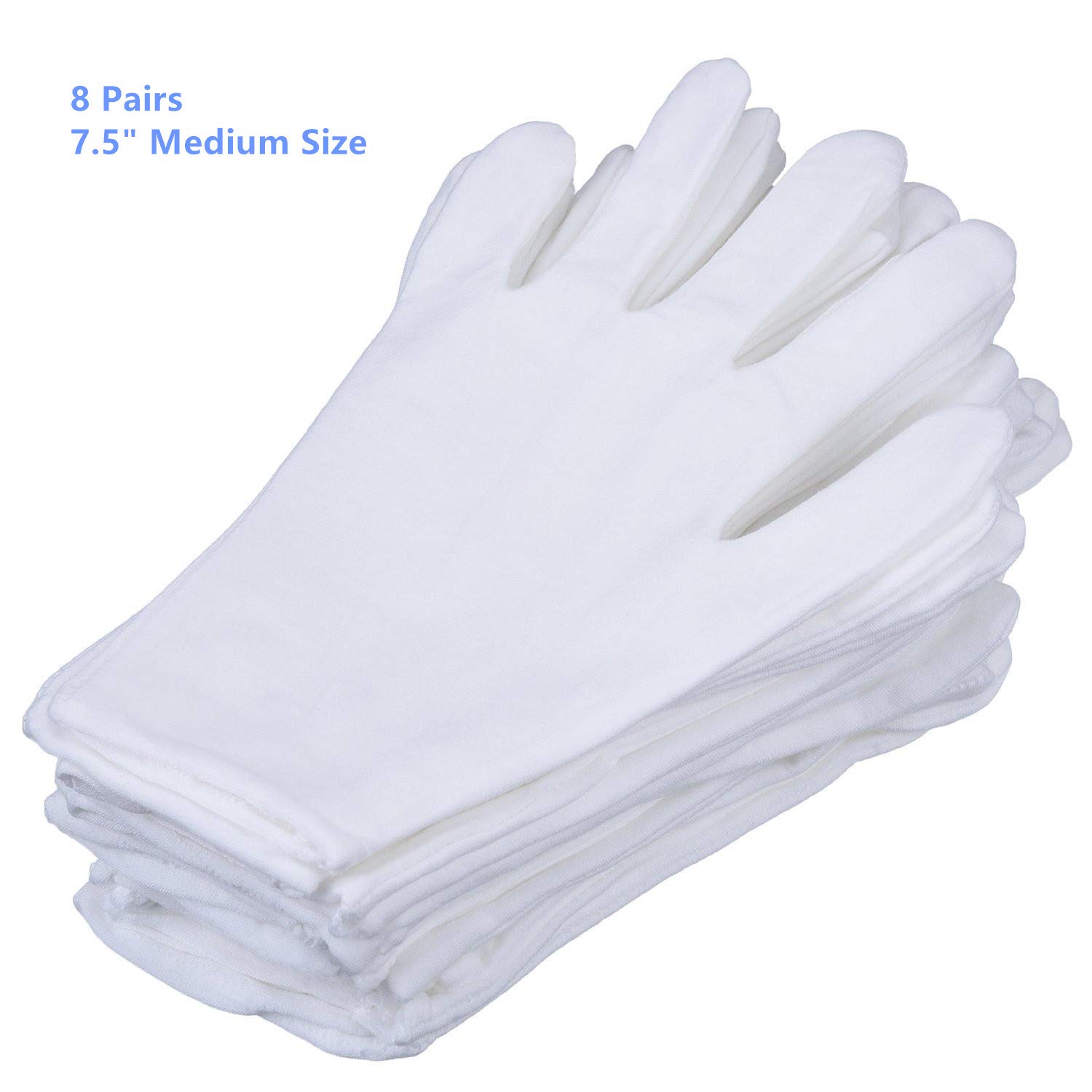 8 Pairs White Cotton Gloves 7.5" Medium Size，ZL&D, film, coins, CD/DVD, Handling Gloves