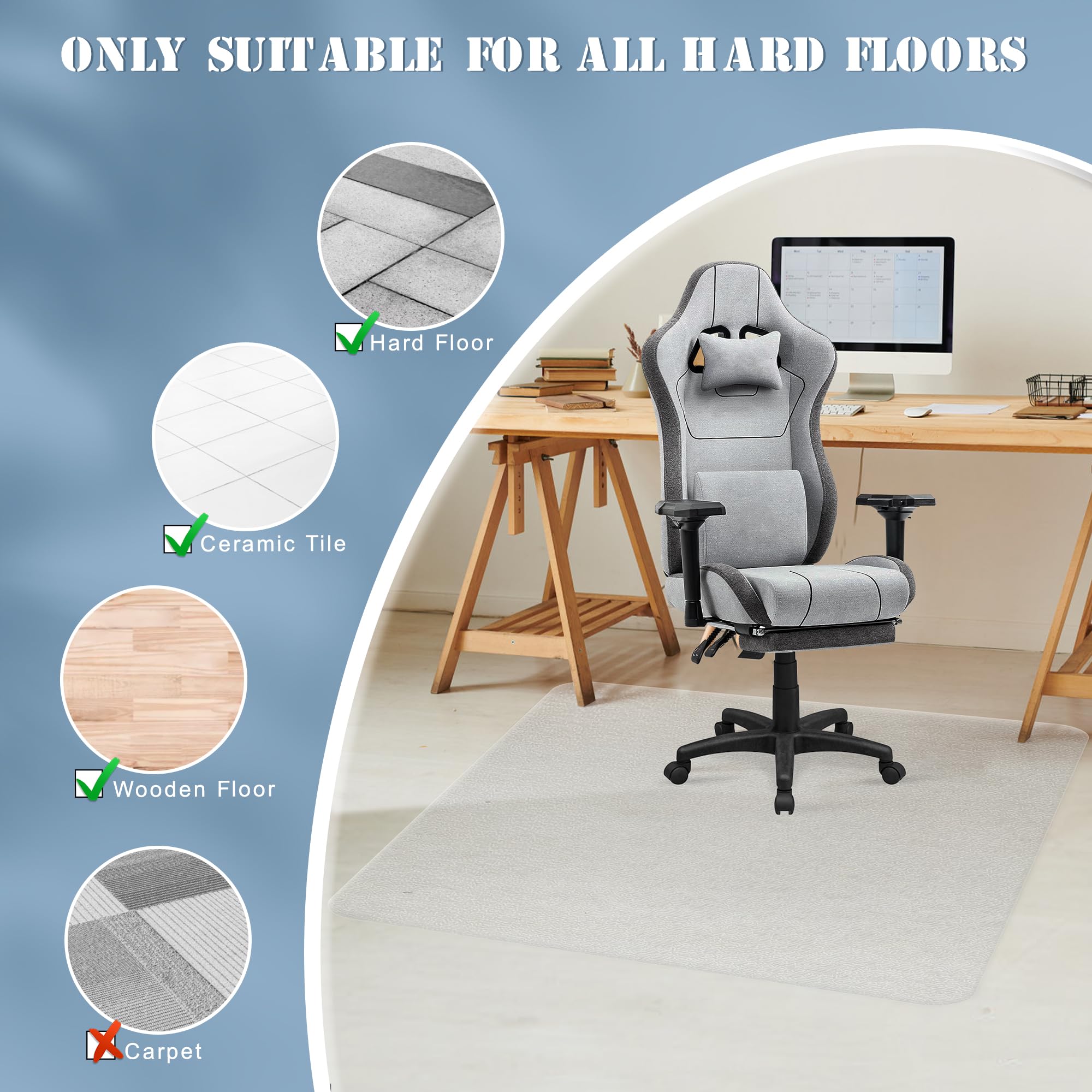 BesWin Office Chair Mat for Hardwood Floor, 71''×71'' Extra Large Desk Chair Mat for Hard Floor & Tile Floor, Heavy Duty Floor Protector for Home, Office, Kitchen, Living Room, Multi-Purpose