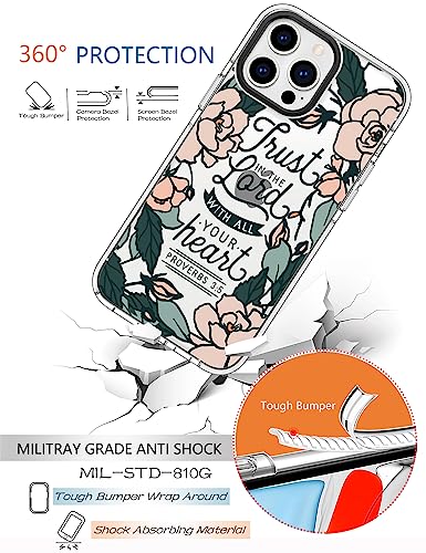 iPhone 13 Pro Max Case,Women Girl Cute Peony Flowers Floral Bible Verse Proverbs 3:5 Quotes Inspirational Christian Clear Soft Rubber TPU Anti Scratch Protective Clear Case Cover for iPhone 13 Pro Max