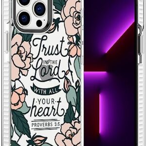 iPhone 13 Pro Max Case,Women Girl Cute Peony Flowers Floral Bible Verse Proverbs 3:5 Quotes Inspirational Christian Clear Soft Rubber TPU Anti Scratch Protective Clear Case Cover for iPhone 13 Pro Max