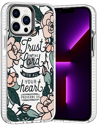 iPhone 13 Pro Max Case,Women Girl Cute Peony Flowers Floral Bible Verse Proverbs 3:5 Quotes Inspirational Christian Clear Soft Rubber TPU Anti Scratch Protective Clear Case Cover for iPhone 13 Pro Max