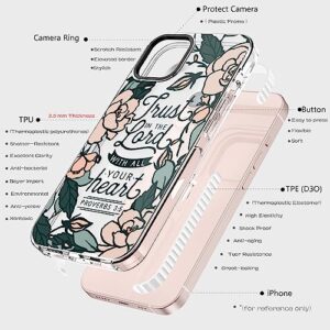 iPhone 13 Pro Max Case,Women Girl Cute Peony Flowers Floral Bible Verse Proverbs 3:5 Quotes Inspirational Christian Clear Soft Rubber TPU Anti Scratch Protective Clear Case Cover for iPhone 13 Pro Max