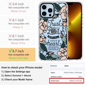 iPhone 13 Pro Max Case,Women Girl Cute Peony Flowers Floral Bible Verse Proverbs 3:5 Quotes Inspirational Christian Clear Soft Rubber TPU Anti Scratch Protective Clear Case Cover for iPhone 13 Pro Max