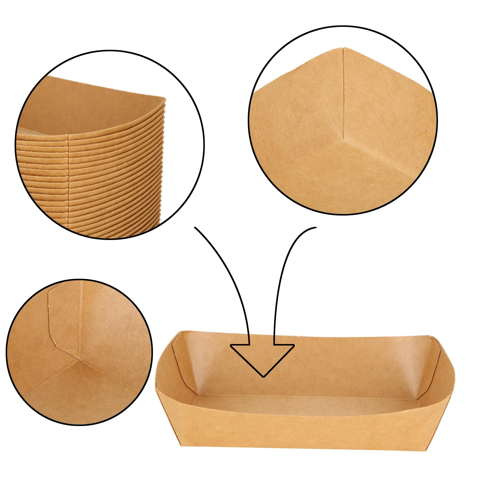 200 Pack Brown Kraft Paper Food Trays, 2 Lb Disposable Paper Food Boats, Kraft Paper Food Serving Tray, Greaseproof Paperboard Food Container for French Fries, Snacks, Nachos, Tacos, Picnic, Party