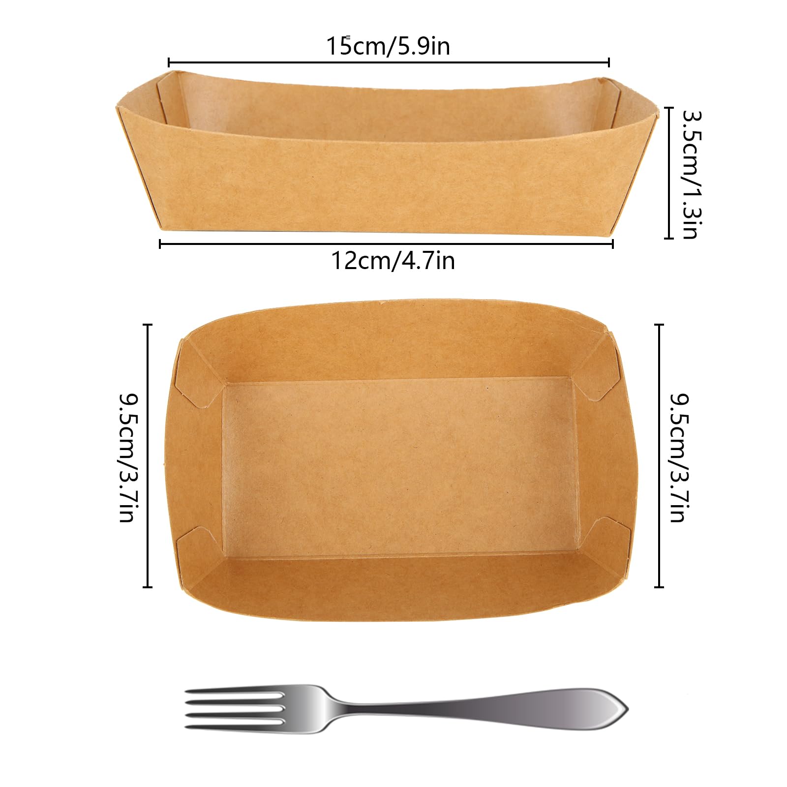 200 Pack Brown Kraft Paper Food Trays, 2 Lb Disposable Paper Food Boats, Kraft Paper Food Serving Tray, Greaseproof Paperboard Food Container for French Fries, Snacks, Nachos, Tacos, Picnic, Party