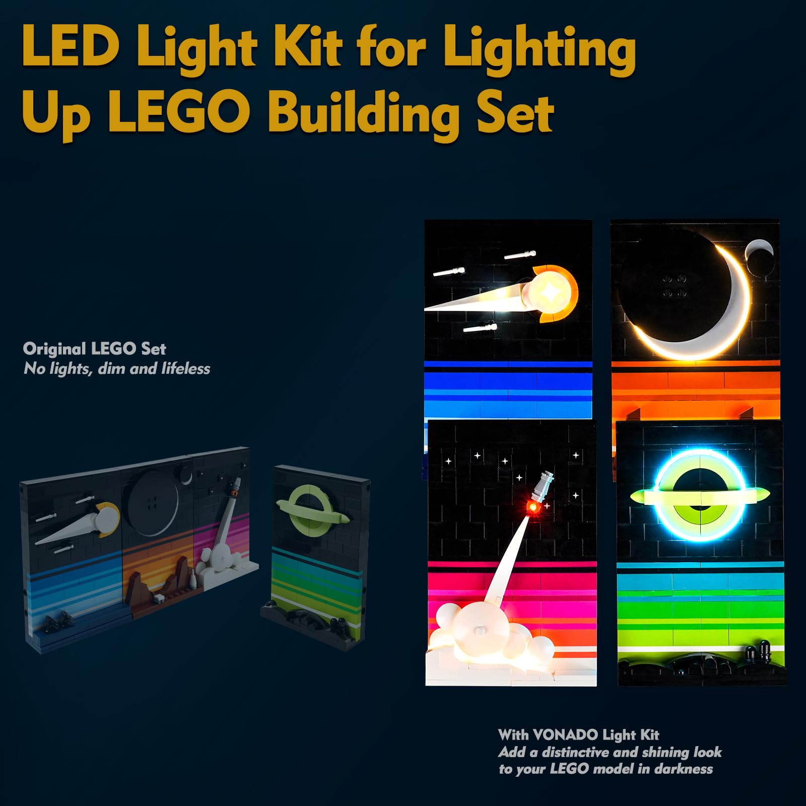 VONADO LED Light Kit for Lego Tales of The Space Age, Remote Control Lighting Compatible with Lego Space Age 21340 Building Set (No Lego Model), DIY Decor Space Legos 21340 Lights (ONLY Lights)