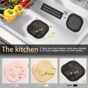 4 Pack Shower Drain Hair Catcher Bathroom Accessories Silicone Drain Cover Sink Drain Strainer Hair Stopper for Shower Kitchen Bathroom Tub (Black)