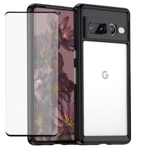 dftcvbn phone case for pixel 7 pro case, google 7 pro gp4bc case with hd screen protector, soft bumper with clear crystal pc hard back shockproof cover cases for google pixel 7 pro black