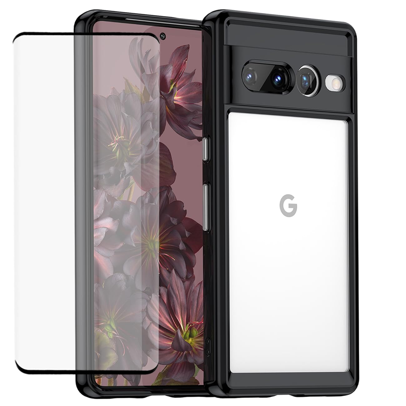 DFTCVBN Phone Case for Pixel 7 Pro Case, Google 7 Pro GP4BC Case with HD Screen Protector, Soft Bumper with Clear Crystal PC Hard Back Shockproof Cover Cases for Google Pixel 7 Pro Black