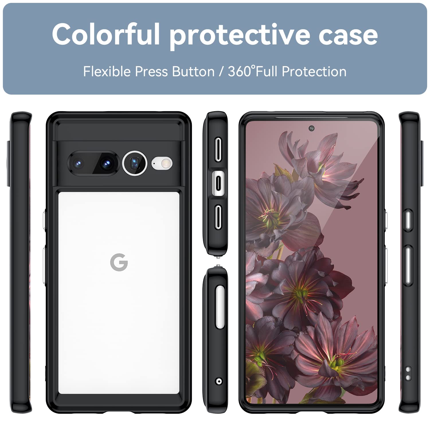 DFTCVBN Phone Case for Pixel 7 Pro Case, Google 7 Pro GP4BC Case with HD Screen Protector, Soft Bumper with Clear Crystal PC Hard Back Shockproof Cover Cases for Google Pixel 7 Pro Black