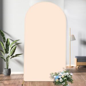 spandex fitted arch backdrop cover chiara arch cover backdrop fabric,2-sided wedding arch cover for wedding ceremony birthday party baby shower banquet decoration(beige, 4 x 7.2 ft)