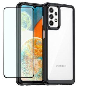 dftcvbn phone case for galaxy a23 case, samsung m23/galaxy f23 sm-a235m case with hd screen protector, soft bumper with clear crystal pc hard back shockproof cover cases for samsung galaxy a23 black