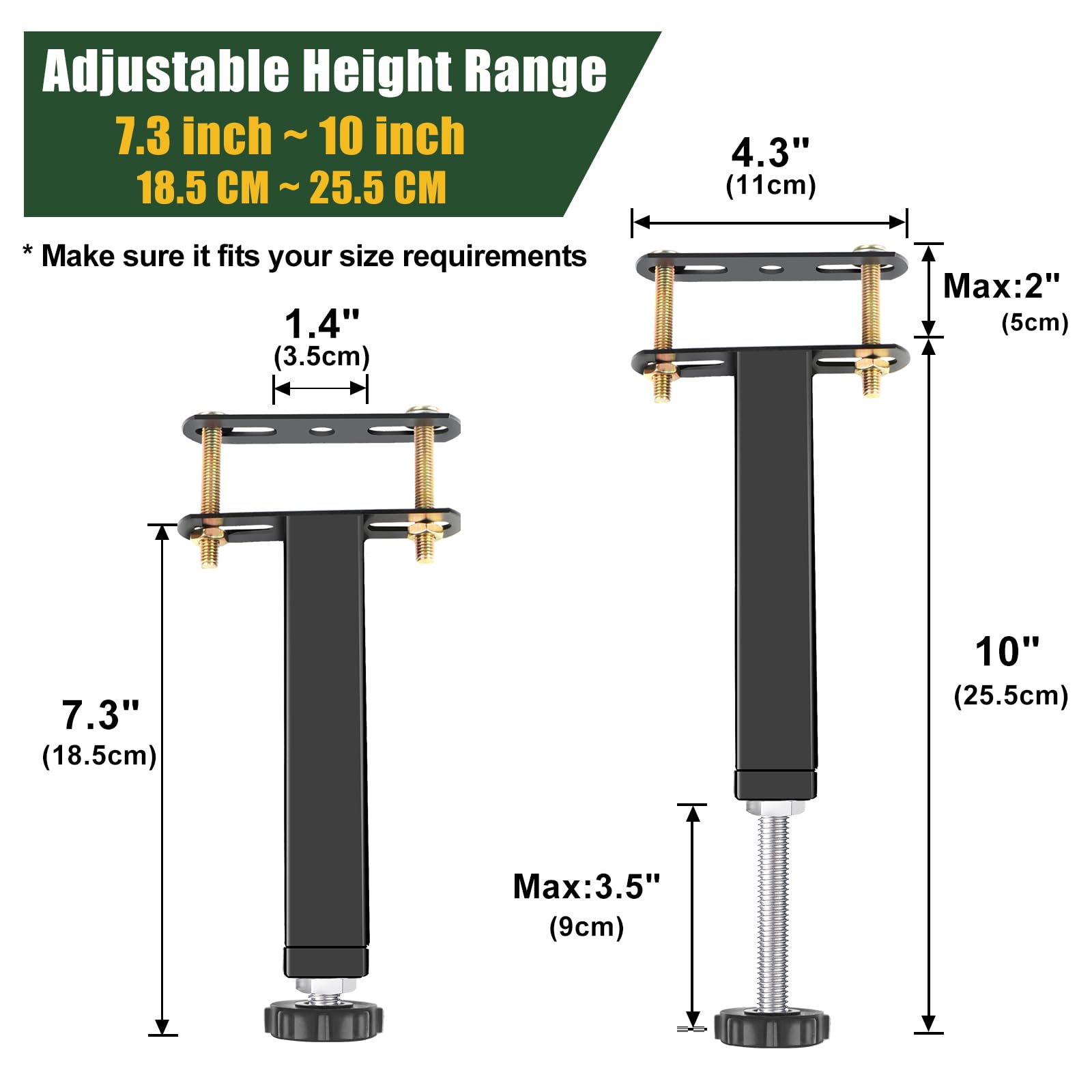 HEYLEAYAR Adjustable Height Bed Frame Support Legs,7.3"-10" Heavy Duty Center Slats Support Leg,Adjustable Height Support Leg for Bed Frame Replacement Parts (2 Pack)