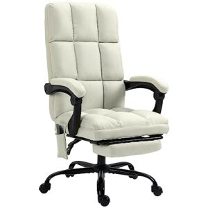 vinsetto massage office chair with 4 vibration points, reclining computer chair with usb port and footrest, cream white