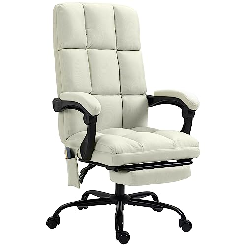 Vinsetto Massage Office Chair with 4 Vibration Points, Reclining Computer Chair with USB Port and Footrest, Cream White