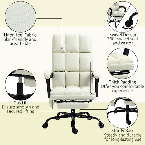 Vinsetto Massage Office Chair with 4 Vibration Points, Reclining Computer Chair with USB Port and Footrest, Cream White