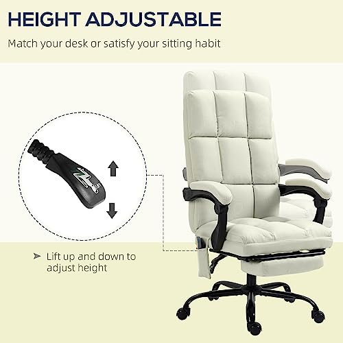 Vinsetto Massage Office Chair with 4 Vibration Points, Reclining Computer Chair with USB Port and Footrest, Cream White