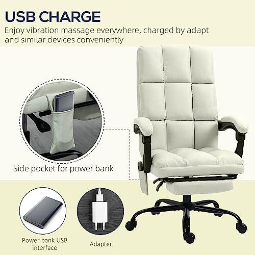 Vinsetto Massage Office Chair with 4 Vibration Points, Reclining Computer Chair with USB Port and Footrest, Cream White