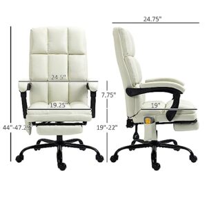 Vinsetto Massage Office Chair with 4 Vibration Points, Reclining Computer Chair with USB Port and Footrest, Cream White