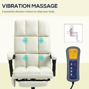 Vinsetto Massage Office Chair with 4 Vibration Points, Reclining Computer Chair with USB Port and Footrest, Cream White