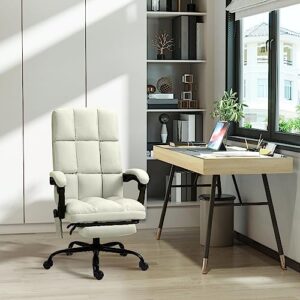 Vinsetto Massage Office Chair with 4 Vibration Points, Reclining Computer Chair with USB Port and Footrest, Cream White