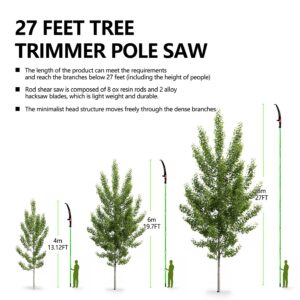 ELIXRION 7-27 Feet Pole Saws for Tree Trimming Manual Branch Pruner Cutter Kits, Manual Pole Saw Cut Branch Garden Tool Tree Pruner Extendable Hand Saw Tree Trimmer Long Handle Pruner with Storage Bag