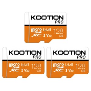 kootion 128gb 3-pack micro sd card, uhs-i microsdxc flash memory card, u3 a1 v30 c10 4k uhd high speed tf card for phone/action camera/drone, with adapter(3 x 128gb)