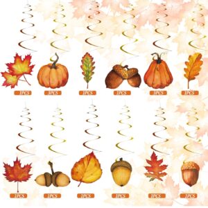 Whaline 32Pcs Fall Hanging Swirl Pumpkin Maple Leaf Pinecone Swirl Ceiling Hanging Decoration Fall Party Swirls for Autumn Harvest Thanksgiving Party Ornaments Favors Supplies Decoration