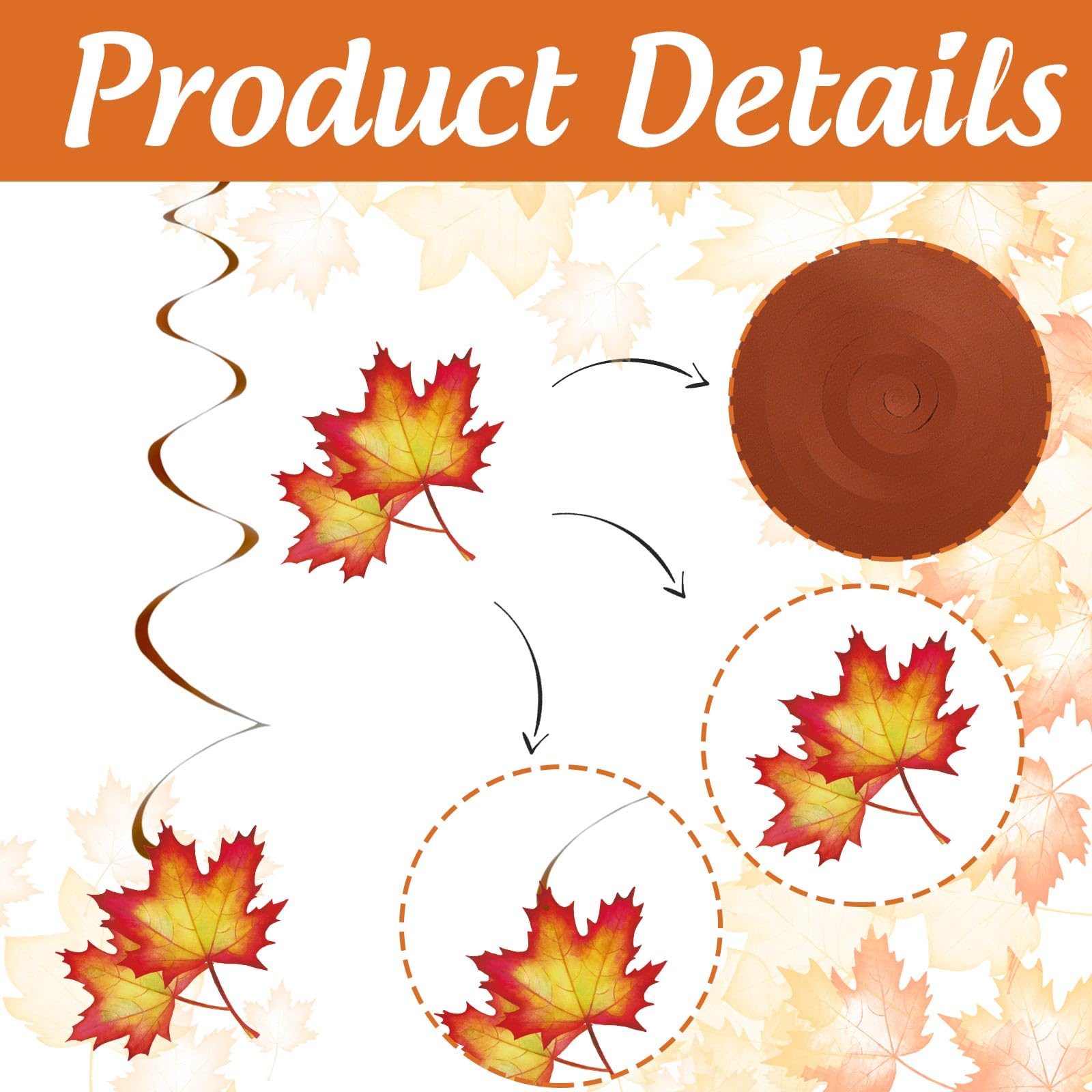 Whaline 32Pcs Fall Hanging Swirl Pumpkin Maple Leaf Pinecone Swirl Ceiling Hanging Decoration Fall Party Swirls for Autumn Harvest Thanksgiving Party Ornaments Favors Supplies Decoration