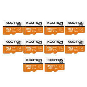 kootion 10-pack 64gb micro sd card u3 microsdxc memory card c10 uhs-i a1 v30 for 4k video recording/security camera/dash cam/drone/phone, high speed tf flash memory card