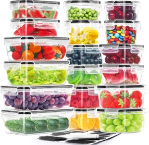 hkj chef 36-pieces airtight food storage containers set, 18 containers & 18 snap lids, plastic meal prep container for kitchen and pantry organization, bpa free, includes labels & marker