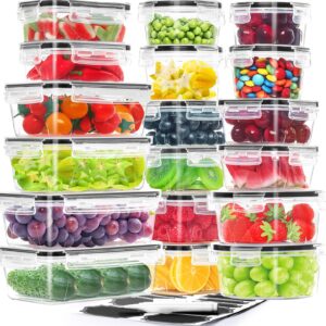 HKJ Chef 36-Pieces Airtight Food Storage Containers Set, 18 Containers & 18 Snap Lids, Plastic Meal Prep Container for Kitchen and Pantry Organization, BPA Free, Includes Labels & Marker