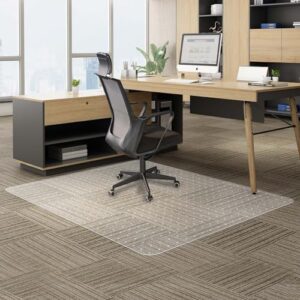 office chair mats for carpeted floors, 46” x 60” large desk floor mat for low pile carpet, clear floor protector for rolling chair, easy glide, easy to clean (rectangle)