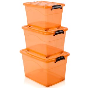 pinkunn 3 pcs 37 qt, 53 qt, 74 qt christmas storage bin with lids plastic storage totes christmas stackable storage container with wheels for holiday decoration home organization, 3 sizes(orange)