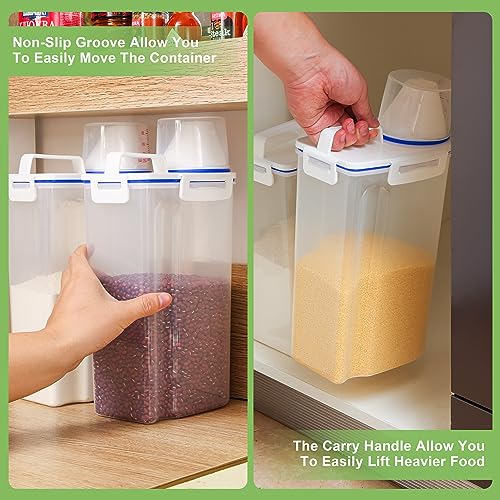 2 Pcs Set Rice Dispenser Storage Containers, 10 Lbs Small Rice Bucket with Measuring Cup & Pour Spout, Kitchen Plastic Airtight Container for Cereal, Grain, Flour, Sugar, Oatmeal, Dry Pet Dog Food