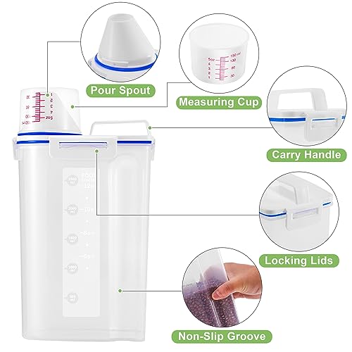 2 Pcs Set Rice Dispenser Storage Containers, 10 Lbs Small Rice Bucket with Measuring Cup & Pour Spout, Kitchen Plastic Airtight Container for Cereal, Grain, Flour, Sugar, Oatmeal, Dry Pet Dog Food