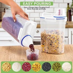 2 Pcs Set Rice Dispenser Storage Containers, 10 Lbs Small Rice Bucket with Measuring Cup & Pour Spout, Kitchen Plastic Airtight Container for Cereal, Grain, Flour, Sugar, Oatmeal, Dry Pet Dog Food