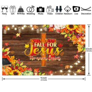 Swepuck 96x60inch Fall for Jesus Backdrop He Never Leaves Photography Background Autumn Thanksgiving Party Decoration Maple Leaves Pumpkin Friendsgiving Photo Banner