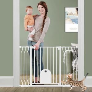 baby gate for stairs with cat door - baby gate with pet door auto close 29.5"-48.5" safety metal dog gate for door way/stairs/house/walk through with includes 2 extension pieces and 4 wall cups