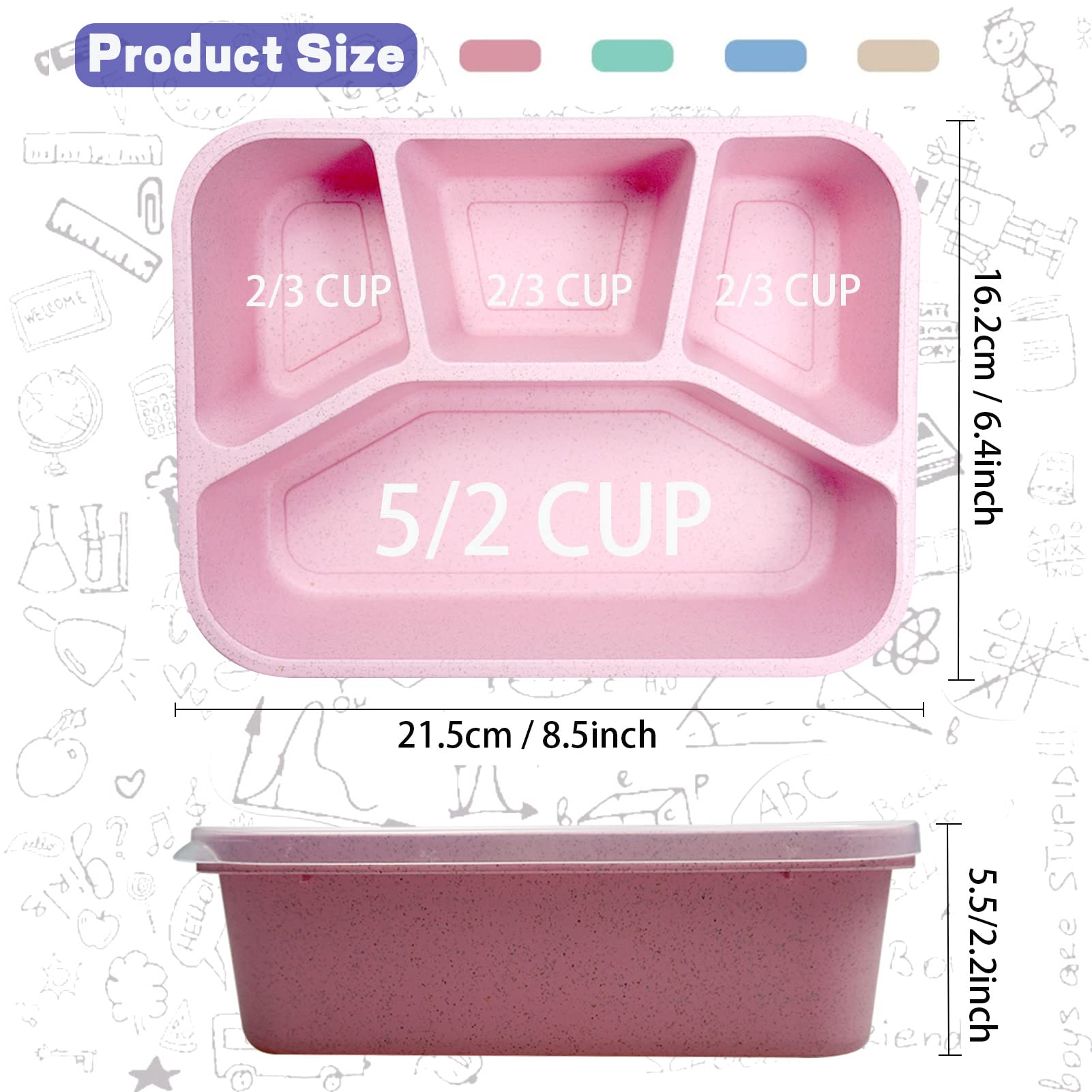 8 Pack Bento Box, Lunch Containers Wheat Straw Meal Prep Containers Reusable, Microwave and Dishwasher Safe Lunch Containers for Adults, Bento Lunch Box for Kids