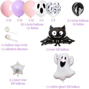 Pink Purple Halloween Birthday Party Pack Happy Boo Day Banner Cake Topper Halloween Ghost Bat Balloons for Girls' Pink and Purle Halloween Birthday Decorations