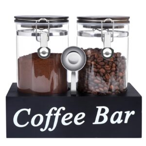 wytaohzl 2pcs glass coffee containers with shelf 54oz coffee station organizer glass coffee bean storage with spoon coffee canister set jars with airtight locking clamp for coffee bean ground nuts