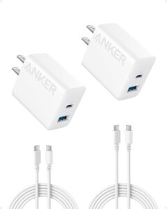 anker iphone 15 charger, anker usb c charger block, 2-pack 20w fast wall charger for 15/15 pro/pro max/ipad pro and more, with 2 pack 5 ft usb-c cable