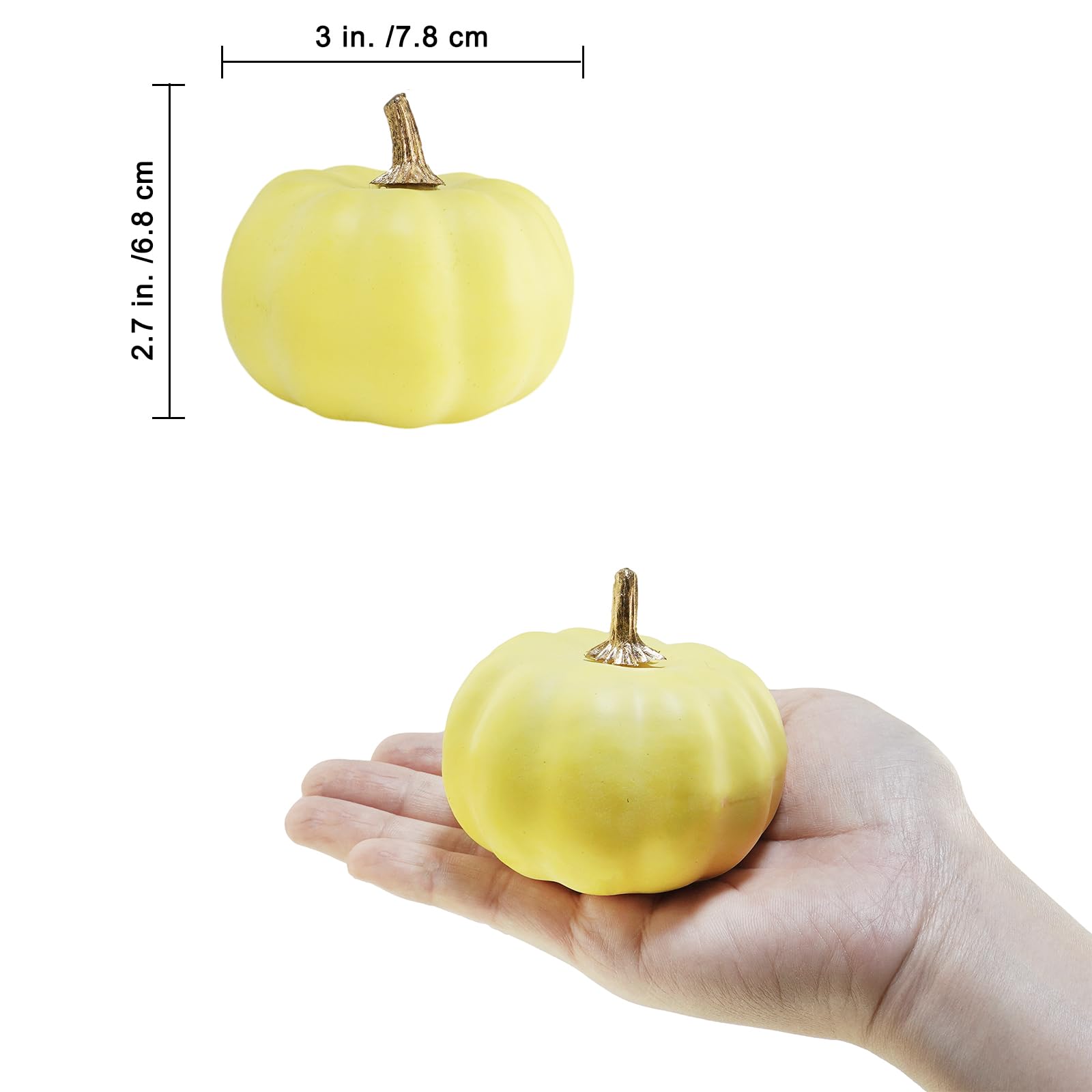 Winlyn 12 Pcs Small Artificial Yellow Pumpkins Fall Harvest Pumpkins Decorative Pumpkins Foam Pumpkins for Gifts Baby Shower Wedding Halloween Thanksgiving Table Centerpiece Mantel Bowl Décor