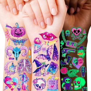 sixberry glitter halloween temporary tattoos for girls, 20 sheets glow in the dark tattoo stickers for kids women men halloween cosplay costume accessories party favor decorations supplies