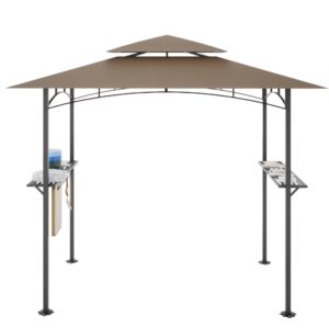 temminkii outdoor 8'x5' grill gazebo canopy patio beige barbecue tent w storage rack hook for picnic