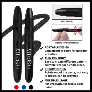 HOSAILY 3Pcs Eye Black Stick for Sports, Easy to Color Face Body Paint Eye Black for Baseball Softball Football Lacrosse, Halloween Costume Cosplay Parties Face Eye Paint Makeup Stick (Black+Blue+Red)