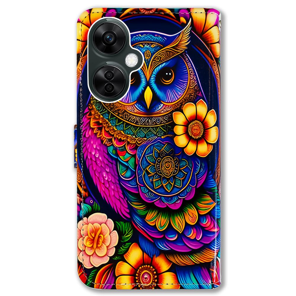 Bcov OnePlus Nord N30 5G Case,Colorful Owl Mandala Flower Leather Flip Phone Case Wallet Cover with Card Slot Holder Kickstand for OnePlus Nord N30 5G